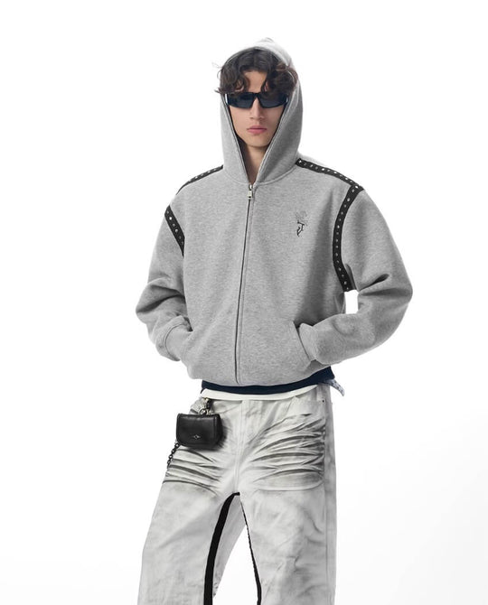 JHYQ Rivet Shoulder Cropped Zip Up Hoodie | Face 3 Face