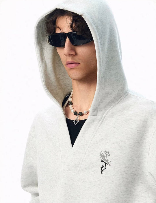 JHYQ Pegasus Logo V Neck Cropped Hoodie | Face 3 Face