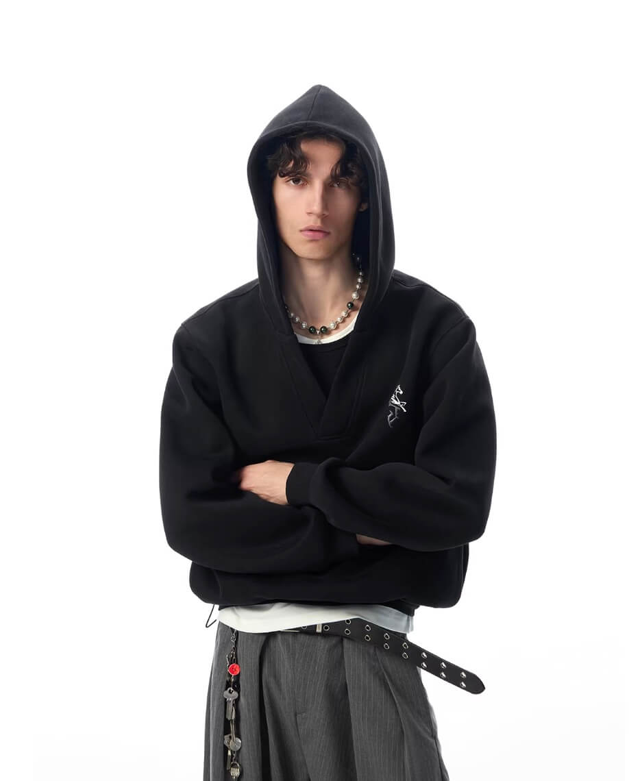 JHYQ Pegasus Logo V Neck Cropped Hoodie | Face 3 Face