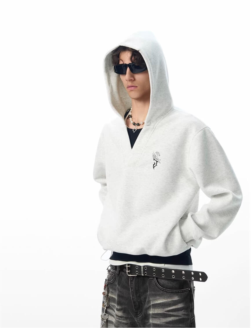JHYQ Pegasus Logo V Neck Cropped Hoodie | Face 3 Face