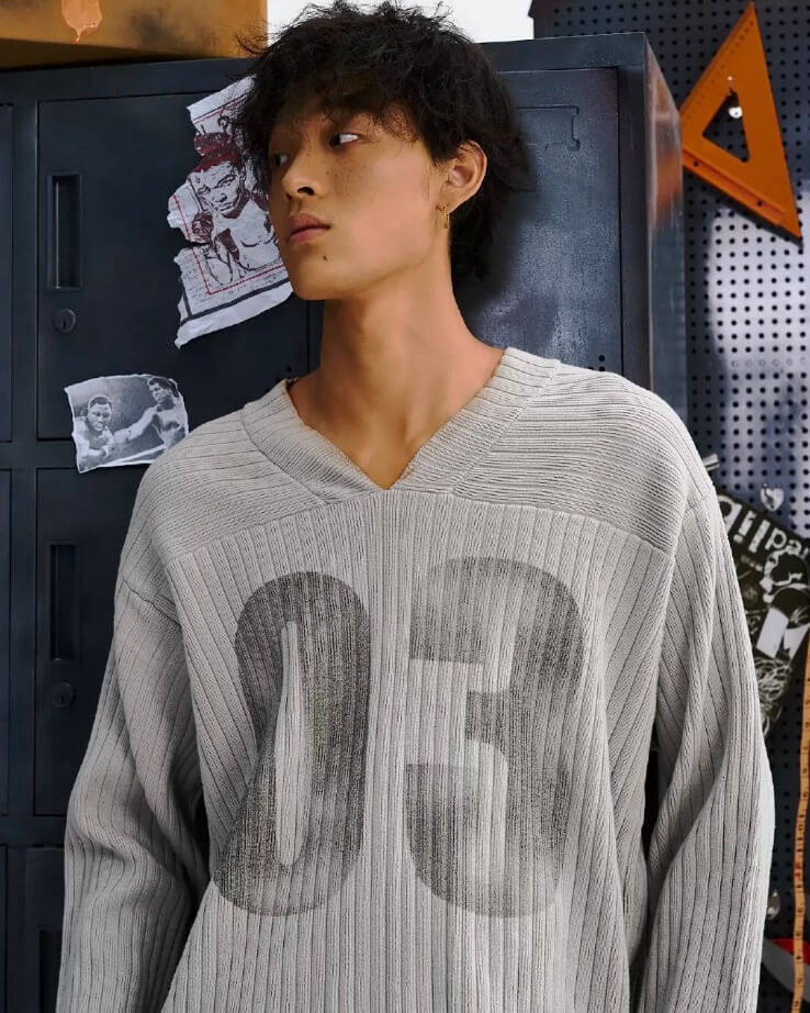 LIBERAFIT V Neck Ribbed Knit Long Sleeve Sweater | Face 3 Face