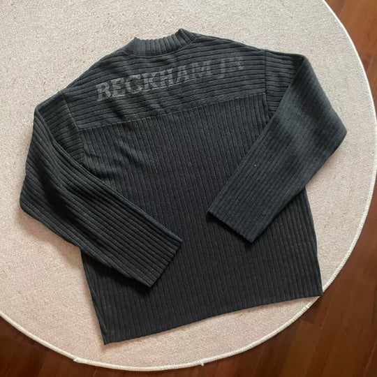 LIBERAFIT V Neck Ribbed Knit Long Sleeve Sweater | Face 3 Face