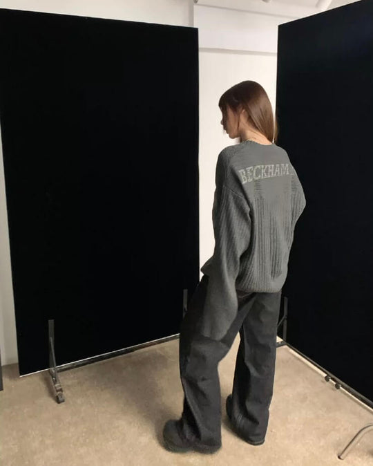 LIBERAFIT V Neck Ribbed Knit Long Sleeve Sweater | Face 3 Face