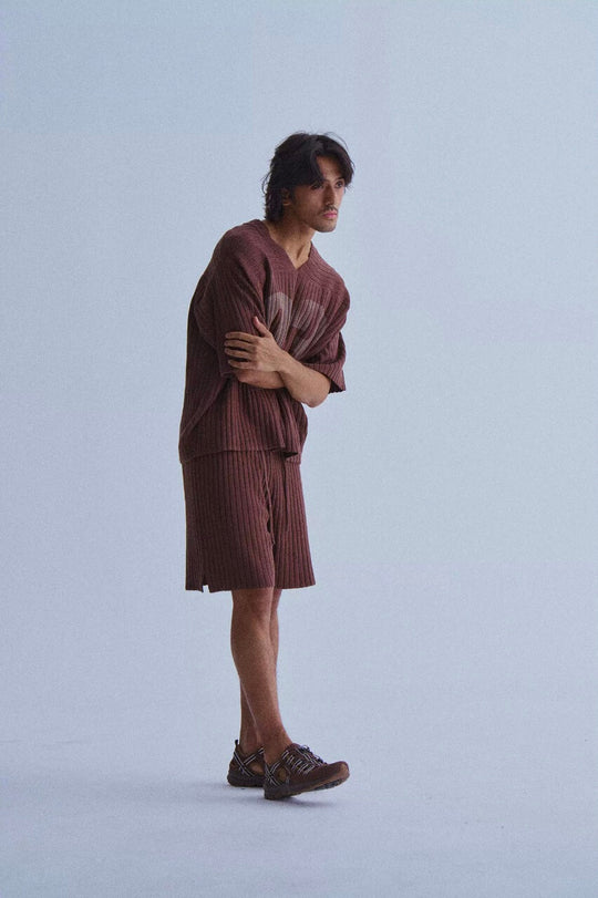 LIBERAFIT V Neck Ribbed Knit Short Sleeve Sweater | Face 3 Face