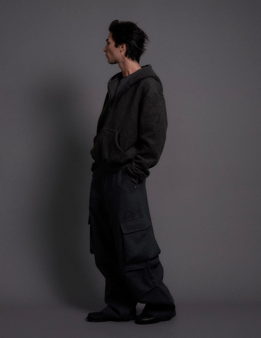 LIBERAFIT Wool Blend 3D Flap Pocket Baggy Cargo Pants | Face 3 Face