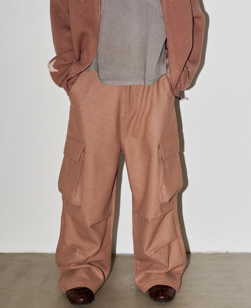 LIBERAFIT Wool Blend 3D Flap Pocket Baggy Cargo Pants | Face 3 Face