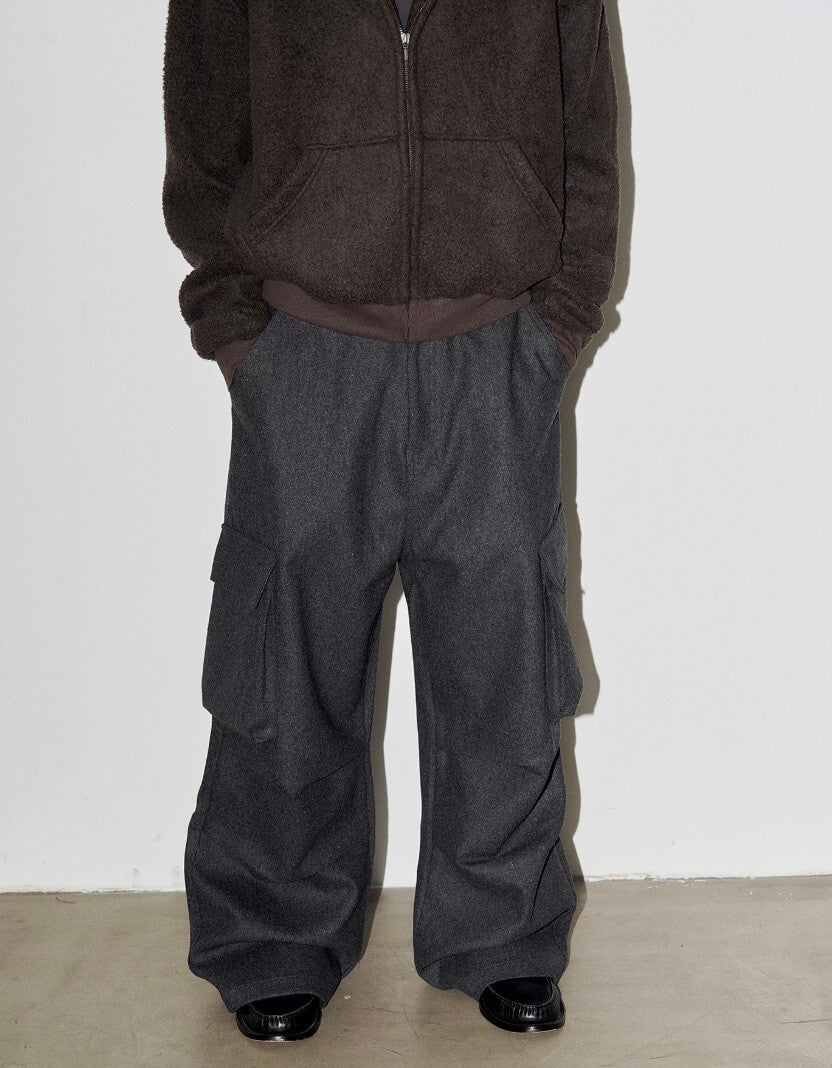 LIBERAFIT Wool Blend 3D Flap Pocket Baggy Cargo Pants | Face 3 Face