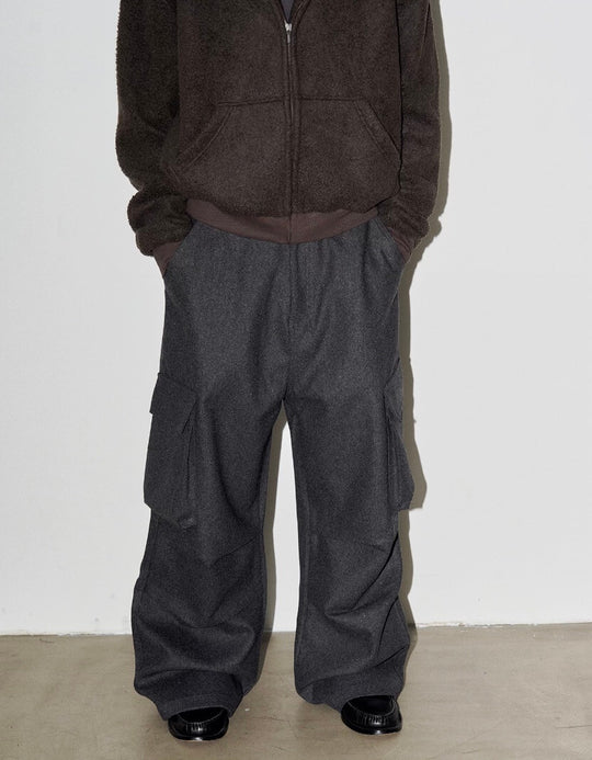 LIBERAFIT Wool Blend 3D Flap Pocket Baggy Cargo Pants | Face 3 Face