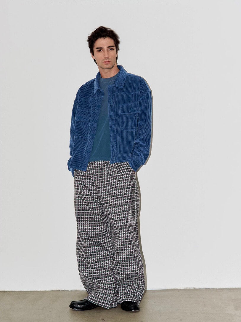 LIBERAFIT Wool Tweed Grid Pattern Pleated Baggy Trousers | Face 3 Face