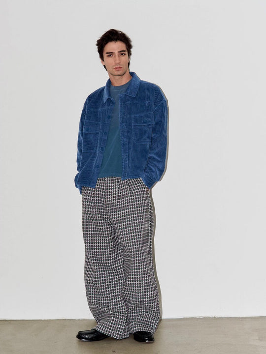 LIBERAFIT Wool Tweed Grid Pattern Pleated Baggy Trousers | Face 3 Face