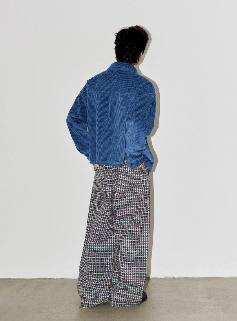 LIBERAFIT Wool Tweed Grid Pattern Pleated Baggy Trousers | Face 3 Face
