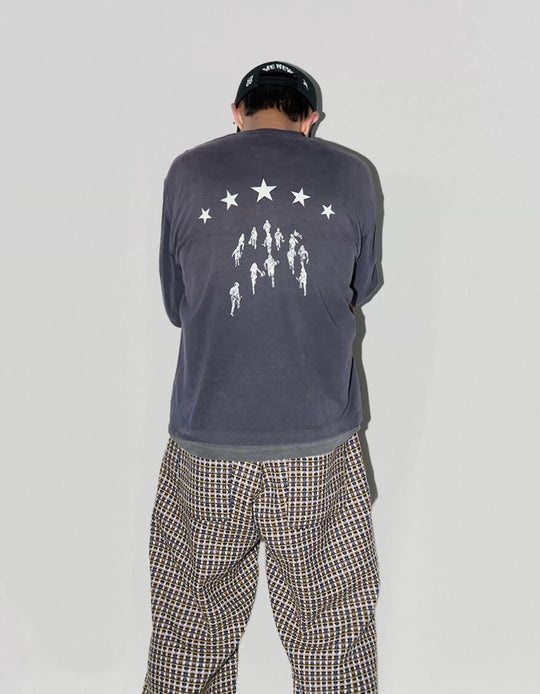 LIBERAFIT Star Graphic Vintage Dyed Distressed Long Sleeve Tee | Face 3 Face