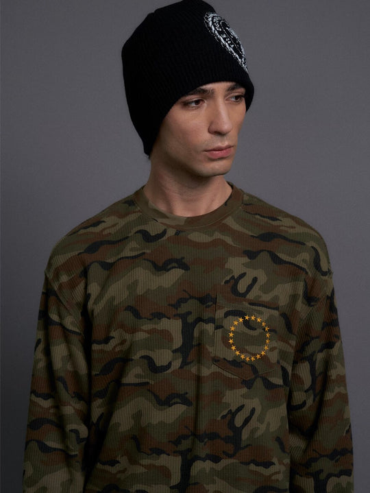 LIBERAFIT Vintage Camo Leopard Waffle Star Embroidered Long Sleeve Tee | Face 3 Face