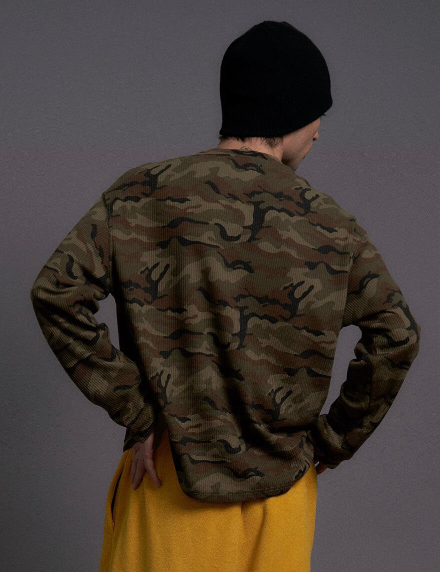 LIBERAFIT Vintage Camo Leopard Waffle Star Embroidered Long Sleeve Tee | Face 3 Face