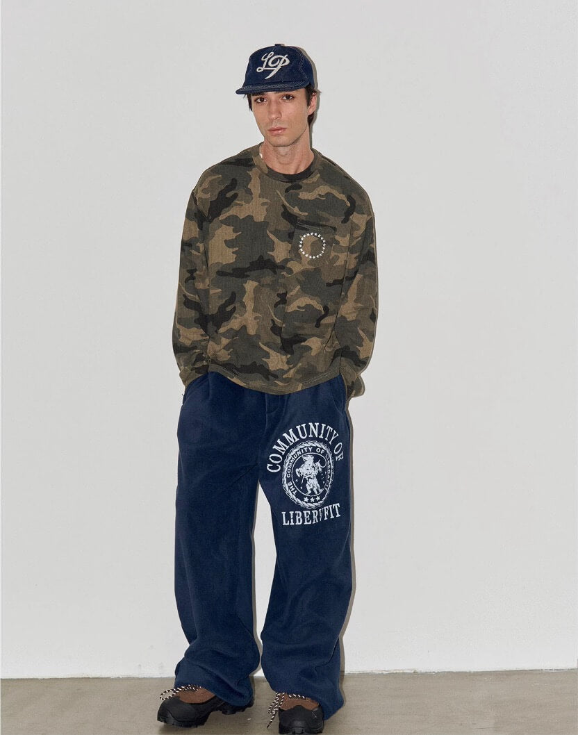 LIBERAFIT Vintage Camo Leopard Waffle Star Embroidered Long Sleeve Tee | Face 3 Face