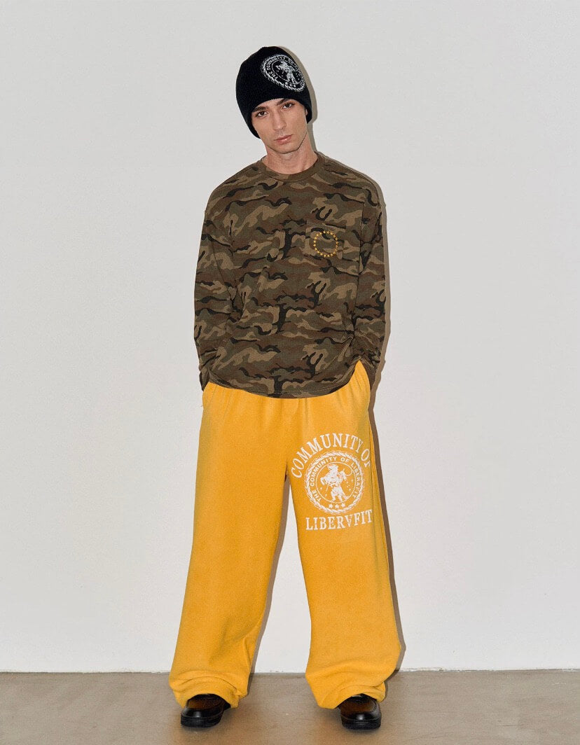 LIBERAFIT Vintage Camo Leopard Waffle Star Embroidered Long Sleeve Tee | Face 3 Face