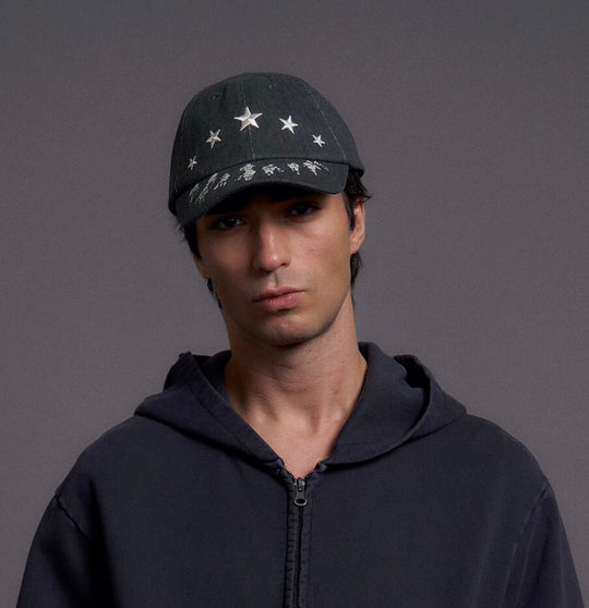 LIBERAFIT Star Embroidered and Printed Denim Baseball Cap | Face 3 Face