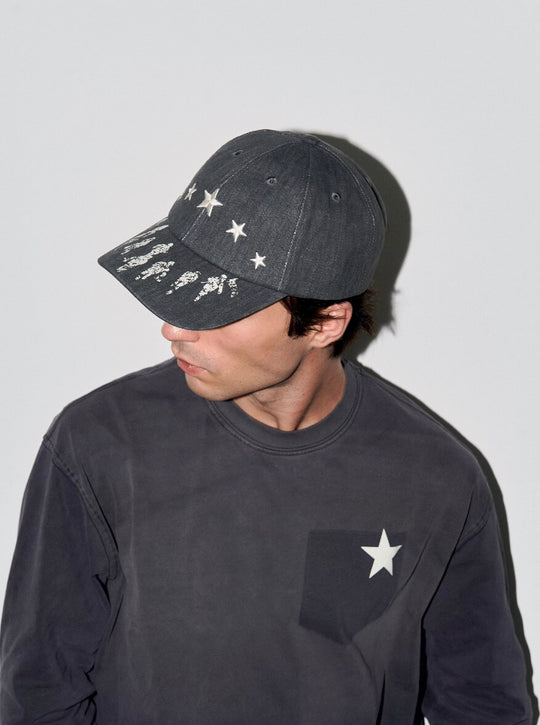 LIBERAFIT Star Embroidered and Printed Denim Baseball Cap | Face 3 Face