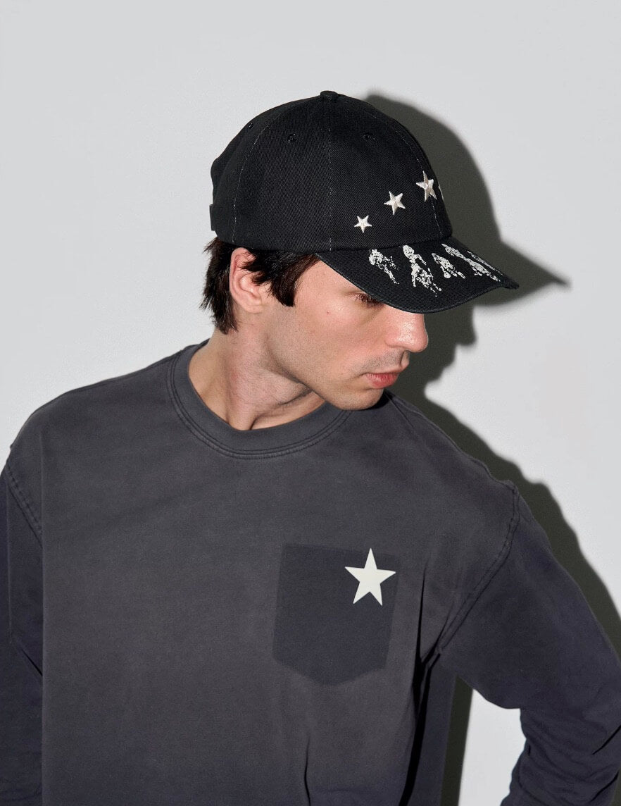 LIBERAFIT Star Embroidered and Printed Denim Baseball Cap | Face 3 Face