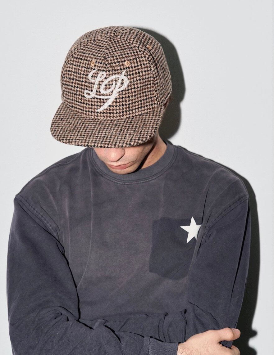 LIBERAFIT Chain Stitch Embroidered Wool Blend Houndstooth Baseball Cap | Face 3 Face
