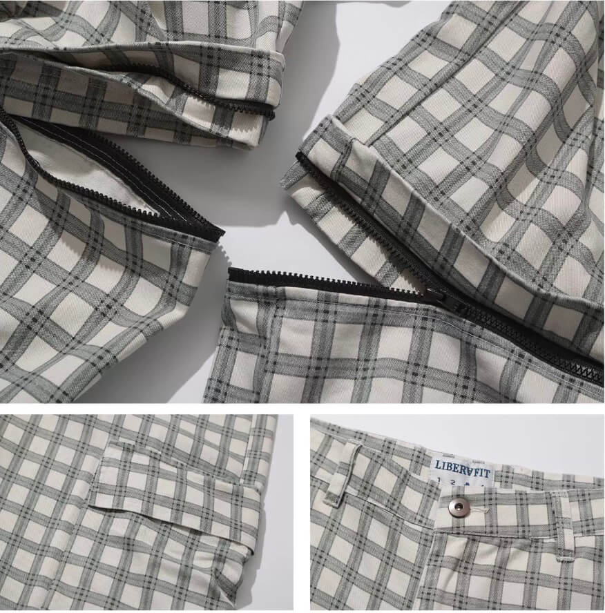 LIBERAFIT Checkered 3D Patch Pocket Zip Off Cargo Pants | Face 3 Face