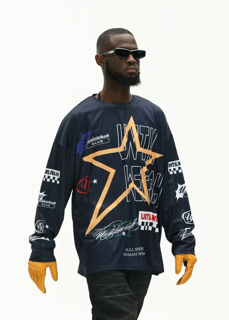 UNTILWERICH Star Print Long Sleeve Mesh Hockey Jersey | Face 3 Face