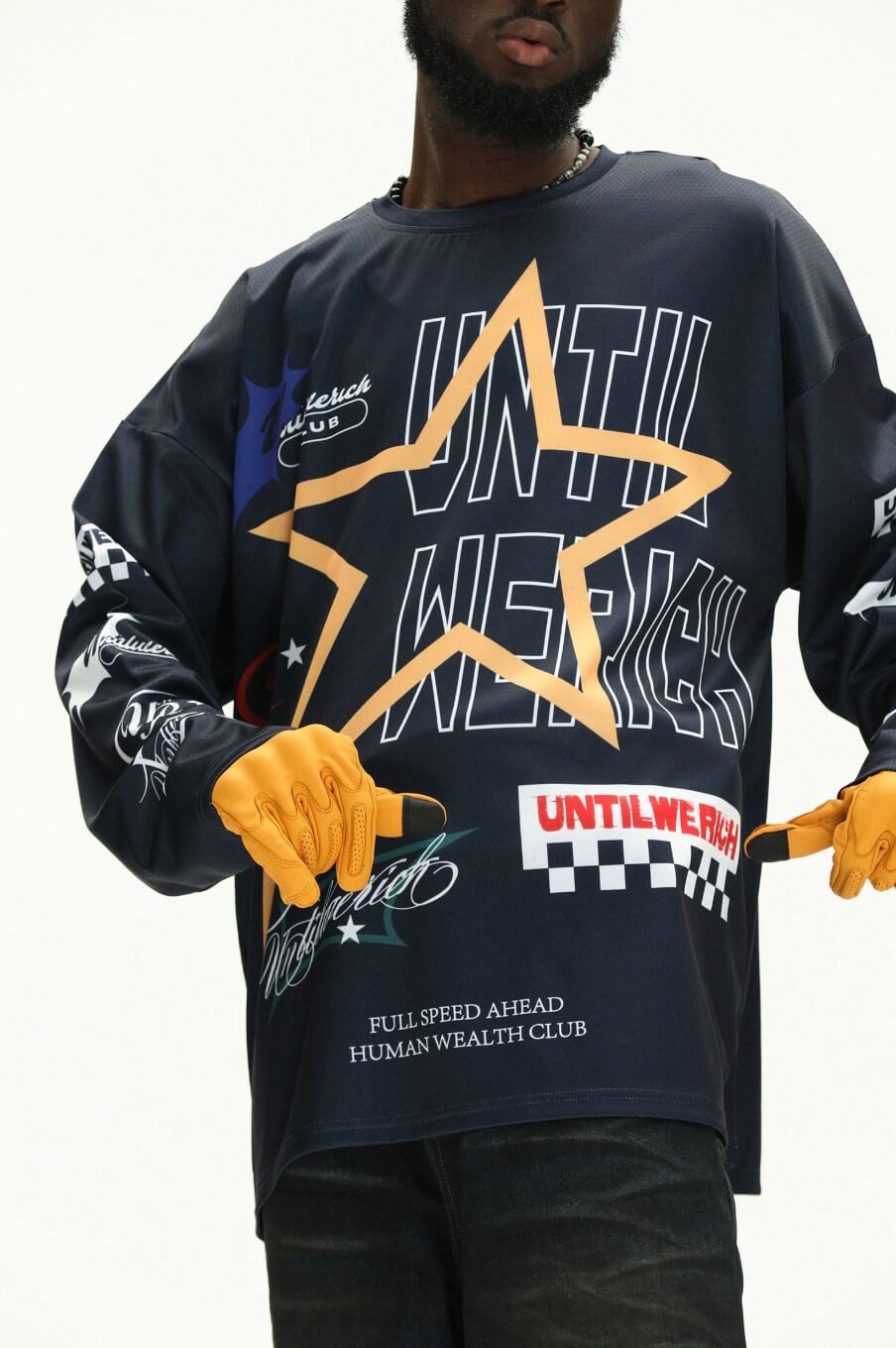 UNTILWERICH Star Print Long Sleeve Mesh Hockey Jersey | Face 3 Face