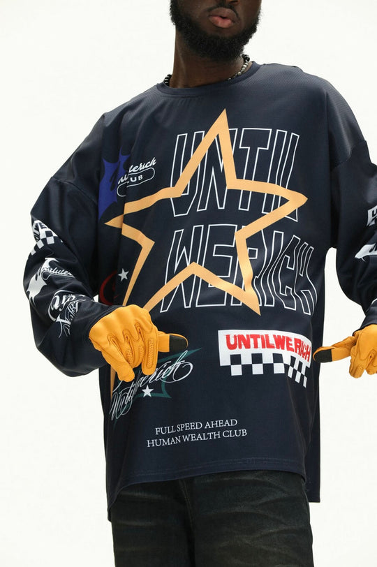 UNTILWERICH Star Print Long Sleeve Mesh Hockey Jersey | Face 3 Face