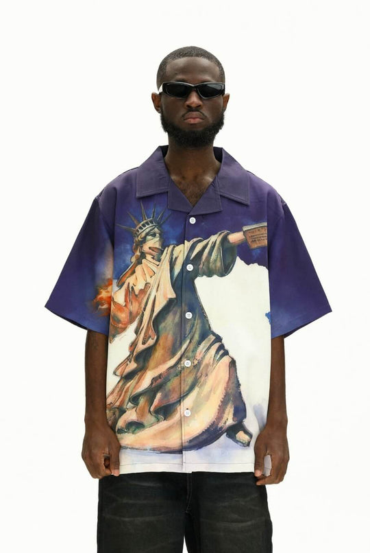 UNTILWERICH Statue of Liberty Graphic Short Sleeve Shirt | Face 3 Face