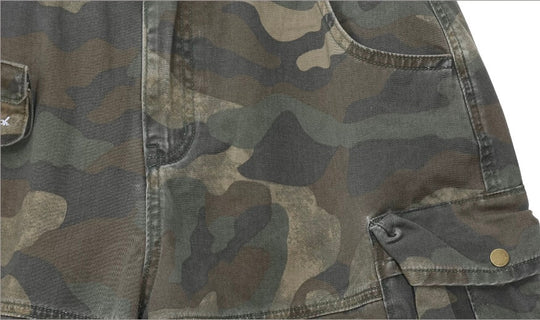 UNTILWERICH Washed Camo Multi Pocket Wide Cargo Below Knee Shorts | Face 3 Face