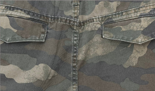 UNTILWERICH Washed Camo Multi Pocket Wide Cargo Below Knee Shorts | Face 3 Face