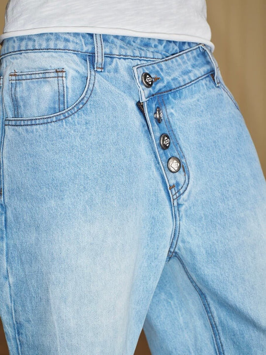 YADcrew Crossover Waist Washed Jeans | Face 3 Face