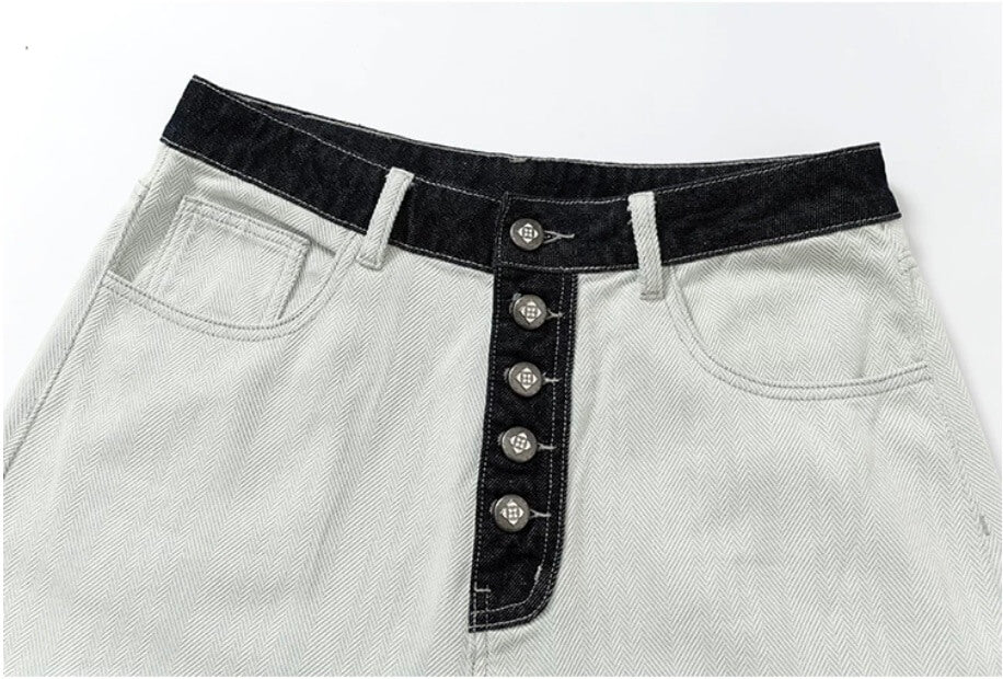 YADcrew Herringbone Waist Contrast Baggy Jeans | Face 3 Face
