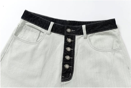 YADcrew Herringbone Waist Contrast Baggy Jeans | Face 3 Face