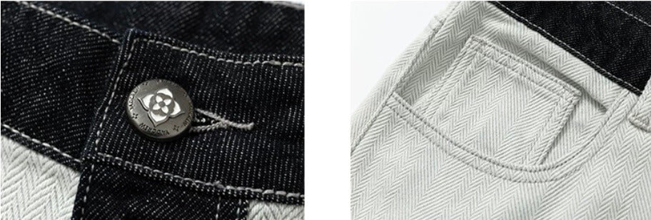 YADcrew Herringbone Waist Contrast Baggy Jeans | Face 3 Face