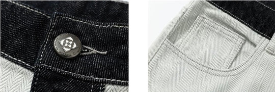 YADcrew Herringbone Waist Contrast Baggy Jeans | Face 3 Face