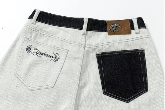 YADcrew Herringbone Waist Contrast Baggy Jeans | Face 3 Face