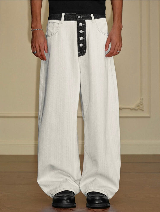 YADcrew Herringbone Waist Contrast Baggy Jeans | Face 3 Face