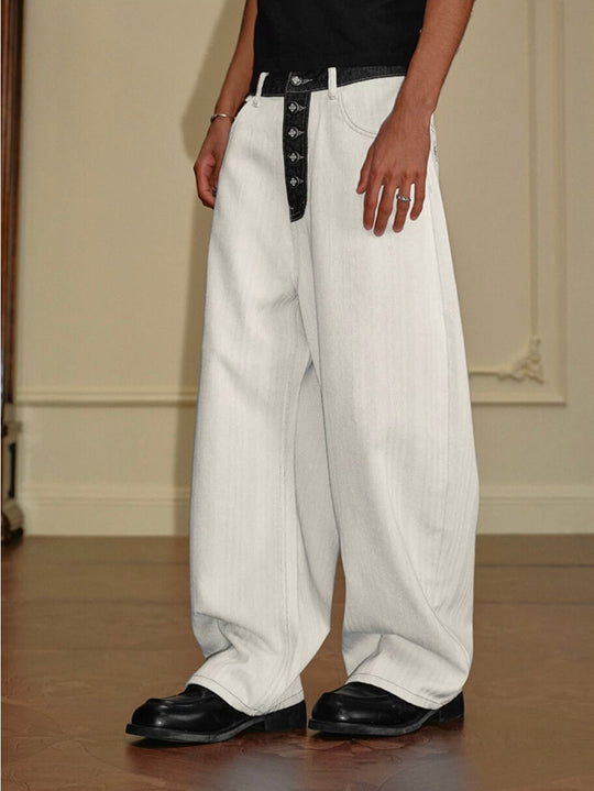 YADcrew Herringbone Waist Contrast Baggy Jeans | Face 3 Face