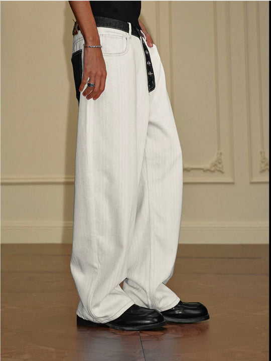 YADcrew Herringbone Waist Contrast Baggy Jeans | Face 3 Face