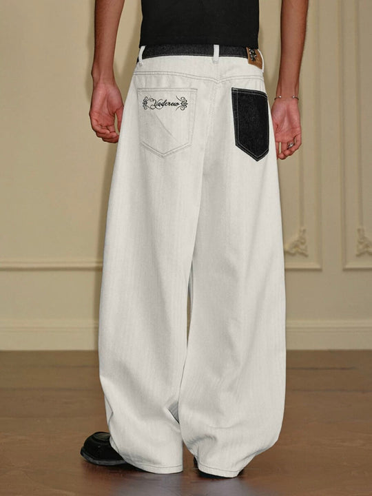 YADcrew Herringbone Waist Contrast Baggy Jeans | Face 3 Face