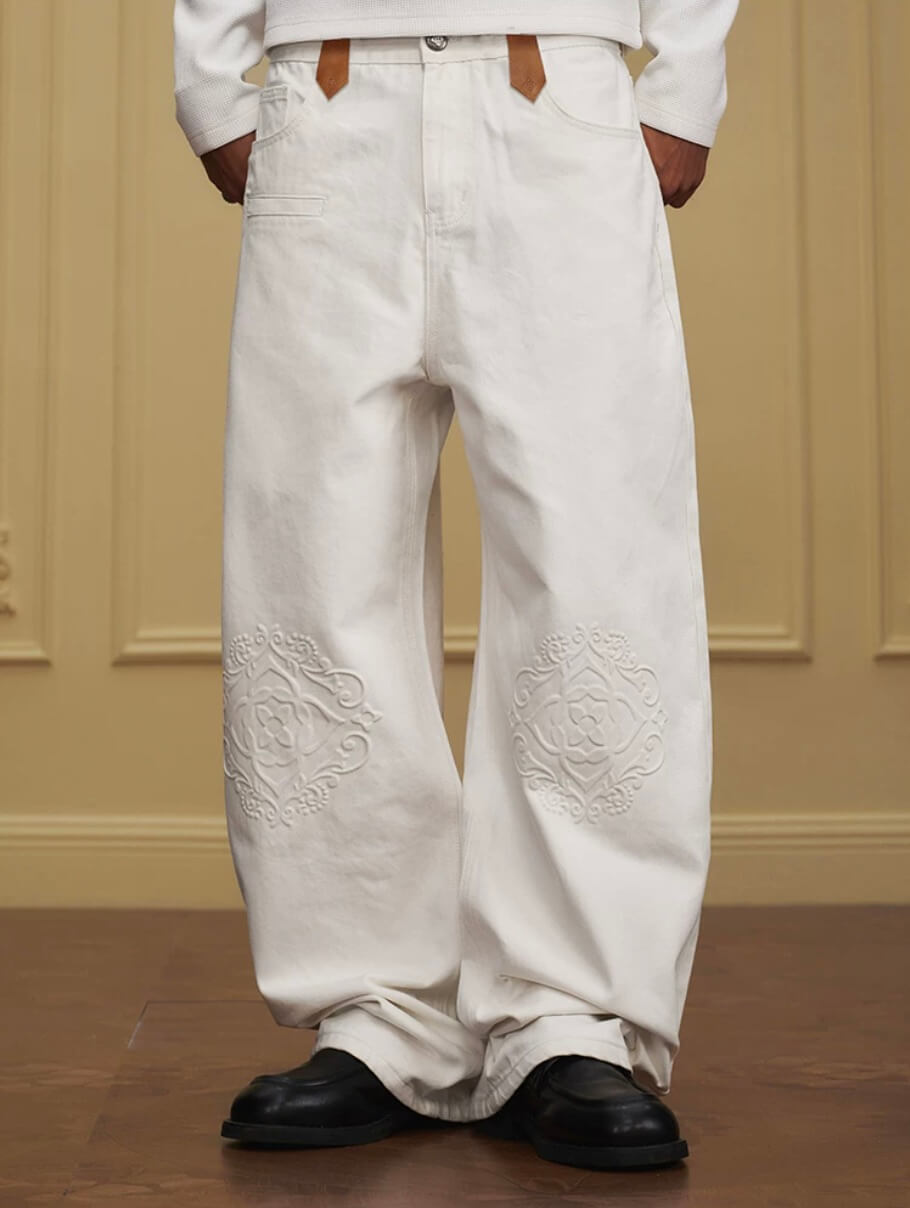YADcrew Embossed Knee Leather Belt Loop Jeans | Face 3 Face