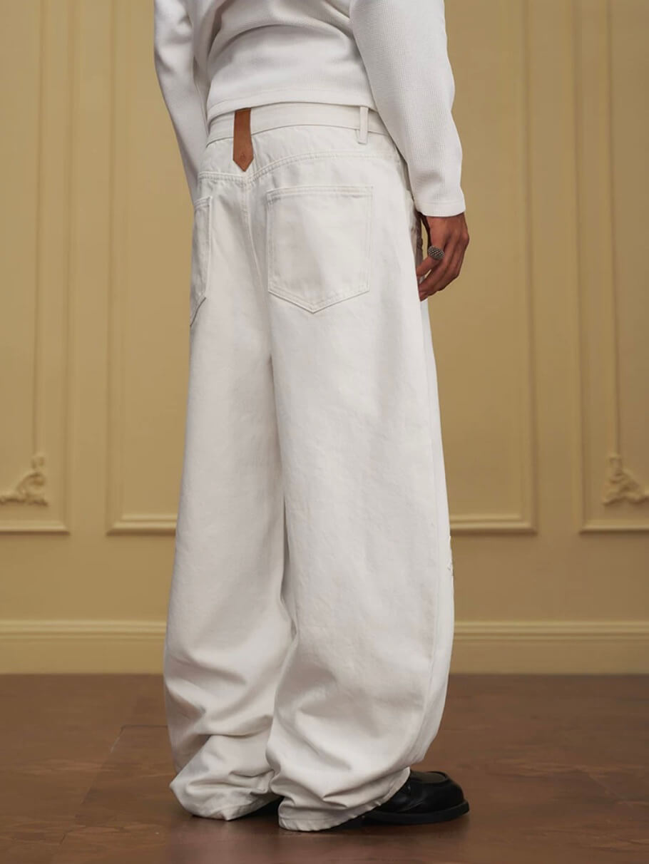 YADcrew Embossed Knee Leather Belt Loop Jeans | Face 3 Face