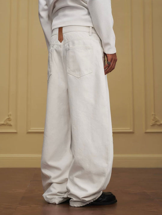 YADcrew Embossed Knee Leather Belt Loop Jeans | Face 3 Face