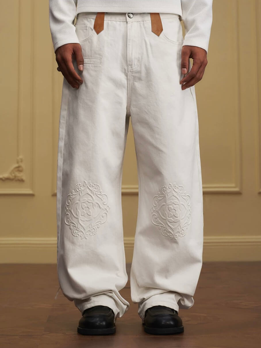 YADcrew Embossed Knee Leather Belt Loop Jeans | Face 3 Face