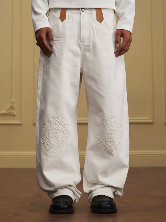 YADcrew Embossed Knee Leather Belt Loop Jeans | Face 3 Face