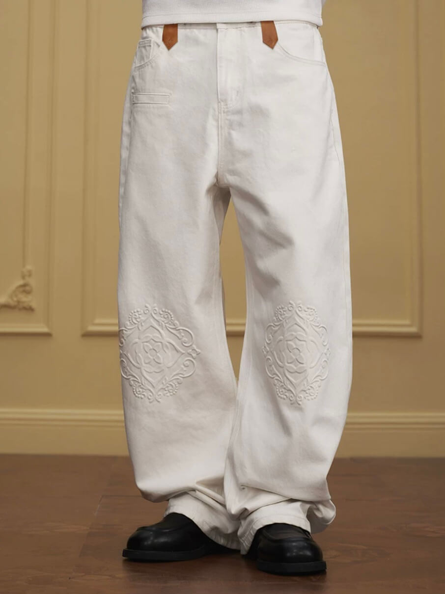 YADcrew Embossed Knee Leather Belt Loop Jeans | Face 3 Face