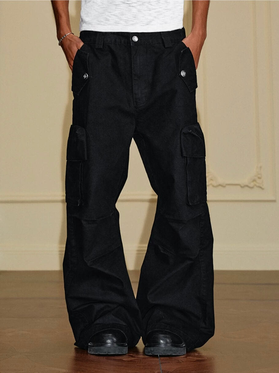 YADcrew Washed Double Pocket Wide Leg Cargo Pants | Face 3 Face