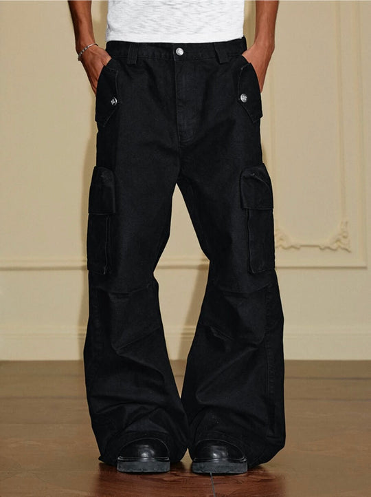 YADcrew Washed Double Pocket Wide Leg Cargo Pants | Face 3 Face