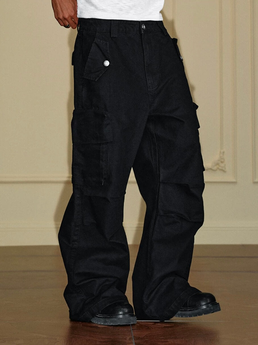 YADcrew Washed Double Pocket Wide Leg Cargo Pants | Face 3 Face